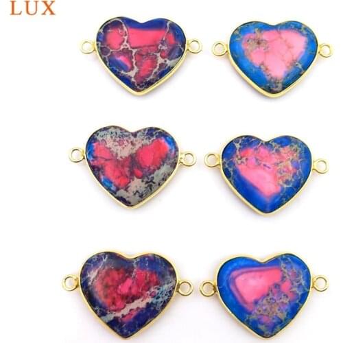2pcs Natural Stone Blue Emperor Stone Round Shaped Pendants Gold Two Hole Connector Charm Woman Jewelry Making Necklace Bracelet