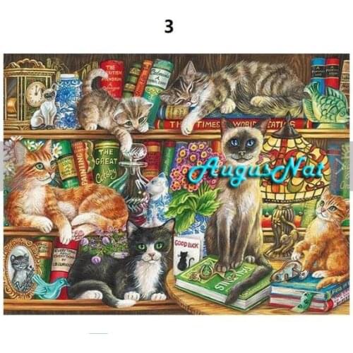 Bookcase diamond painting full round study wall art book paint decor cat poster diamond dots diamond mosaic pictures gem pasted