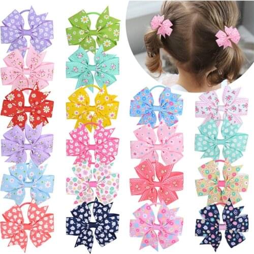 DIY Print Flower Grosgrain Ribbon Elastic Hair Bands Scrunchies for Girls Kids Baby Rubber Band Ponytail Holder Hair Accessories