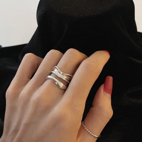 925 Sterling Silver Double Layer Wave Rings for Women Men Geometric Round Ball Rings Party Jewelry