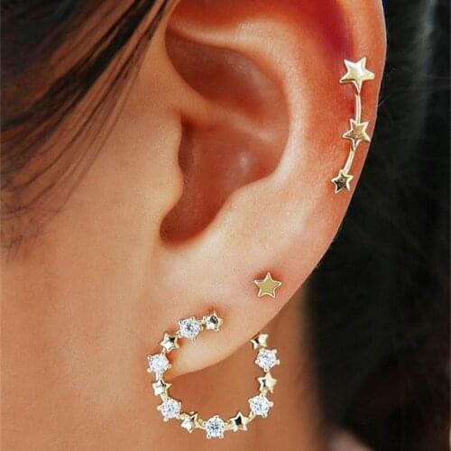 Fashion Simple Crystal Star Stud Earrings for Women Personality Wedding Party Charm Earring Jewelry Gifts