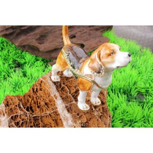 Dog puppy Jeweled Hinged Trinket Box Dog gifts animal trinket box metal keepsake box rhinestone bejeweled jewelry box