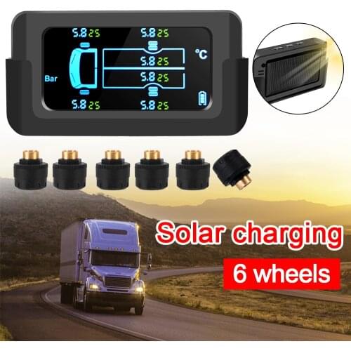 Auto Security Alarm Solar Smart Car TPMS Save Fuel Tire Pressure Monitoring System Digital LCD Display 6 Sensors