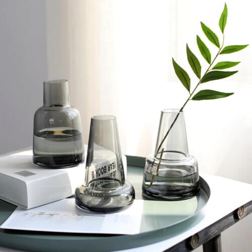 1pc Grey Glass Vase Flower Vase Green Plant Vase Home Decorative Gradient Color Vase