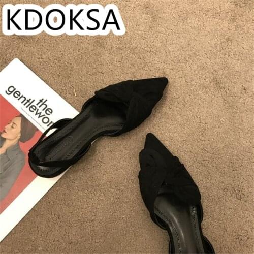 2021 New Round Head Sandals For Women Spring/summer New Bow Knot Suede Pointed Shoes Versatile Hollow Back Single Shoes For Wome
