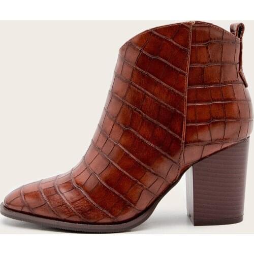 Pu Women Ankle Boots Zip Pointed Toe Footwear Thick High Heels Female Boot Shoes Women Vogue snakeskin Bootie Martin boots