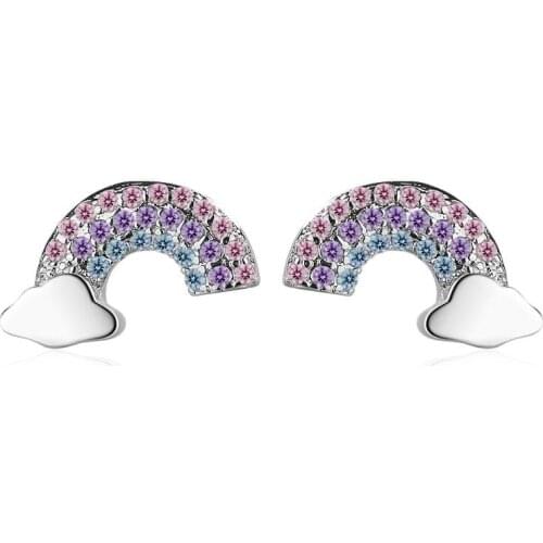 New Sweet Color Zircon Rainbow Clouds Stud Earrings For Women Trend Creative 925 Sterling Silver Party Gifts Jewelry SAE413