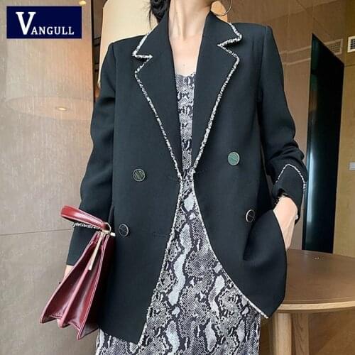 SLLSKY Vintage Women Blazers New Suit Jacket Y2K 2021 Autumn Loose Office Lady Blasers Long Sleeve Turn-down Collar Female Coat