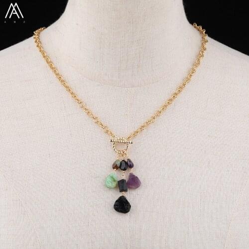 Natural Stones Chip Beads Pendant Gold Chains Adjustable Necklace For Women Quartz Crystal Stones Beads Boho Necklace Jewelry