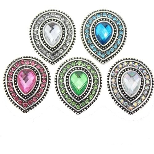 10pcs/lot New Snaps Jewelry Vintage Water Drop 18mm Snap Button for Charm Bracelets Rhinestone Snap Bracelet