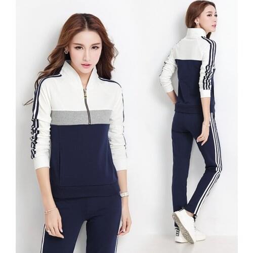 2021 Women 2PCS Sportwear Spring Autumn Female Suit Fashion Stand Collar PulloverJogger Womens Sports Suit Sets Tracksuit M-3XL