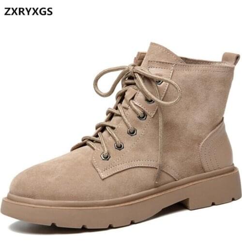 2020 New Autumn Lace-up Martin Boots Fashion Motorcycle Boots Women Shoes Shoes Size 35-43 Scrub Cowhide Winter Boots Snow Shoes