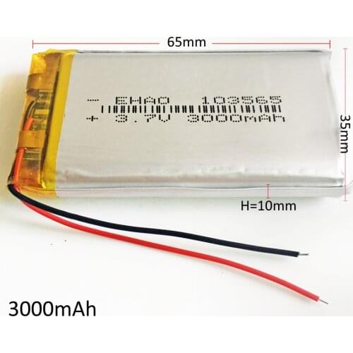 3.7V 3000mAh 103565 Polymer Lithium LiPo Rechargeable Battery Li cells For GPS PSP DVD E-book Tablet PC smart watch power bank