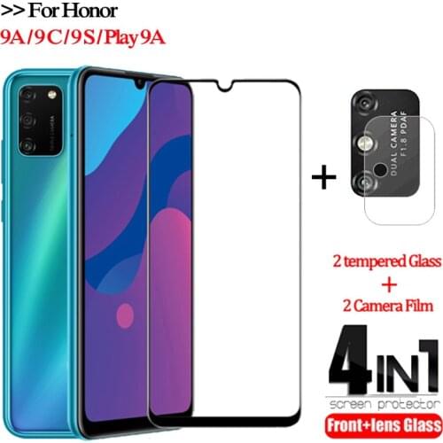 4-in-1 for Honor 9A 9S 9C Glass + Lens Tempered Glass Protector honor play 9a 3D Protective Huawei Honor9C 9 A Honor 9 S glasses