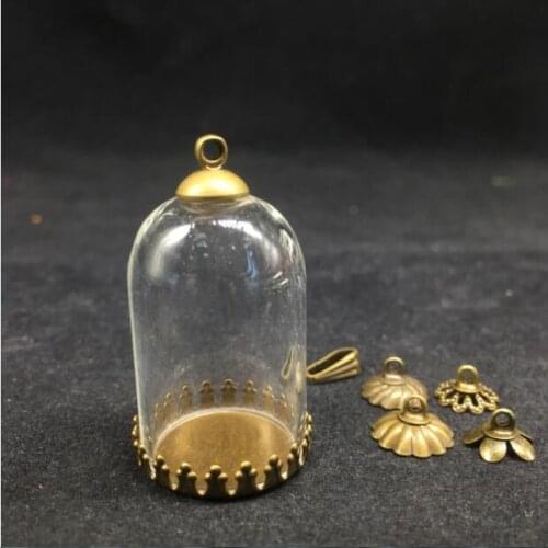 5sets tube bell shape 30*20mm glass globe bronze color crown base tray beads cap vial pendant bottle sample jars accessories