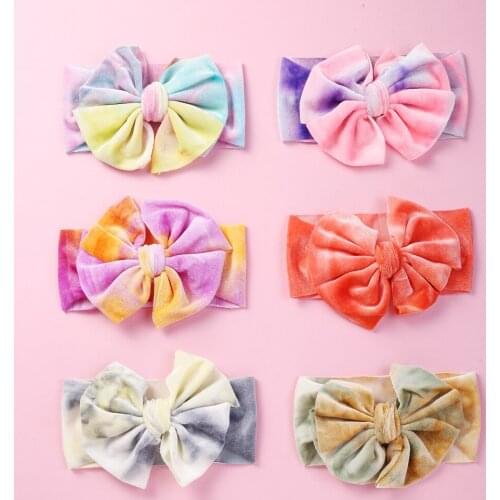 6PCS Tie Dye Bows Bebe Headband Children Turban Elastic Hairbands for Weaving Velvet Nylon Headbands For Girls Hair Accessories