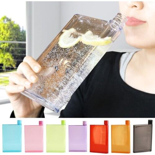 9 Colors Notebook Water Bottle A5/A6 Transparent Portable Flat Kettle Food Grade Plastic Drinks Outdoor Travel Artistic Bottle