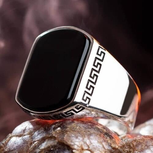 925 Sterling Silver Ring for Men with Onyx Stone Vintage Gift Jewelry Fasion Onyx Agate Zircon Men Rings