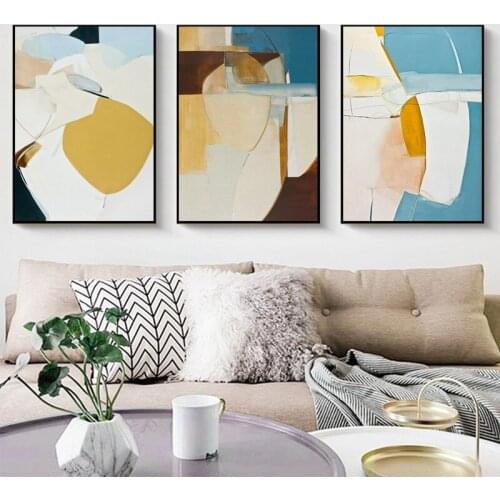 Abstract Colorful Pattern Posters and Prints Retro Wall Art Blue and Yellow Canvas Painting Pictures for Living Room Home Decor