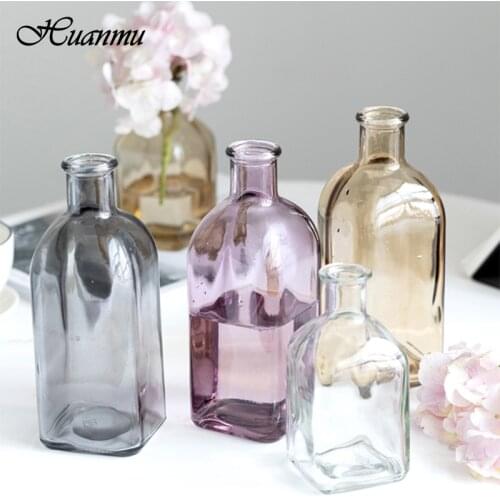 Home decoration accessories Nordic style Colourful Glass Transparent Vase Flower Arrangement Hydroponic Aquaculture Bottle Table