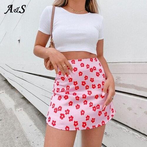 Anbenser Floral Mini Skirt Women Pink High Waist a Line Short Skirts Korean Style Harajuku Flower Printing Plated Skirt