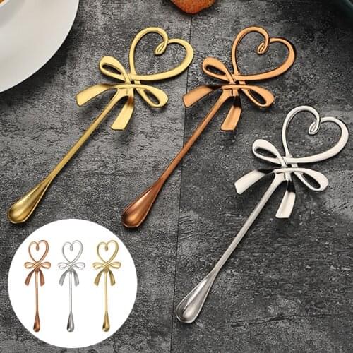 Teaspoons Bow Knot Heart Shaped Mini Coffee Spoon Tea Dessert Spoon Hanging Spoon Gold Silver Spoon Stainless Steel Flatware