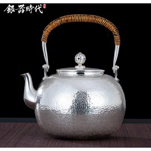 Ag999 Sterling Silver Teapot Hand-Forged Kitchen Utensils Handmade Coffee Tea Pot