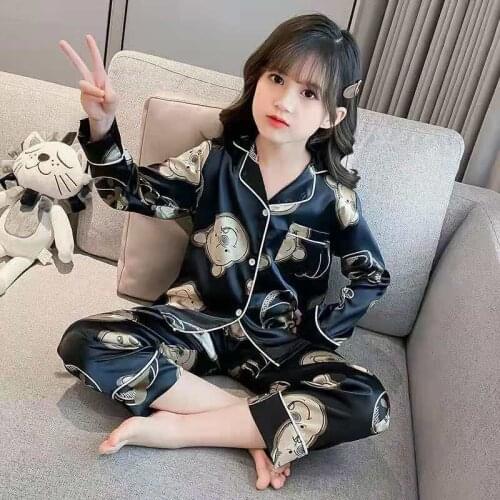 Kid Pajamas Set Cartoon Mickey Pooh Pajamas Baby Boy Girls Ice Silk Long-Sleeved Thin Spring And Autumn Homewear Set