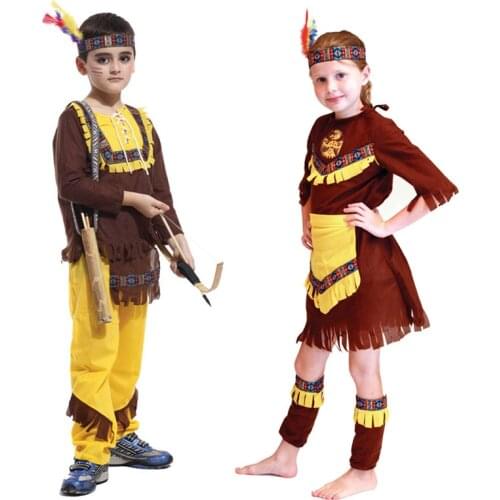 Umorden Halloween Kids Child Indian Prince Princess Hunter Huntress Costume for Boys Girls Purim Party Mardi Gras Fancy Dress