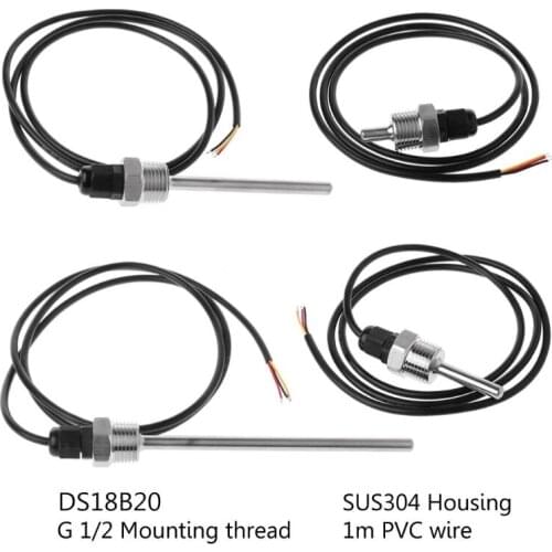 DS18B20 Digital Temperature Sensor G1/2" Thread Probe DIA=7mm 3-core Wire SUS304