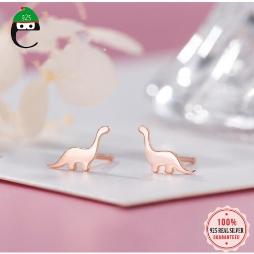 ElfoPlataSi Real 925 Sterling Silver Fashion Mini Dinosaur Charm Stud Earring For Women Teen Girl Friend Kid Lady Jewelry DA1851
