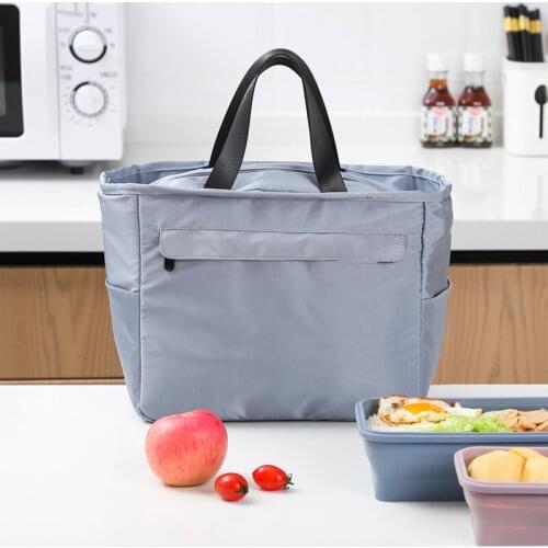 Insulated Lunch Bag Large Capacity Picnic Bento Tote Bag With Side Pocket Waterproof Leakproof Zipper Closure Organizador