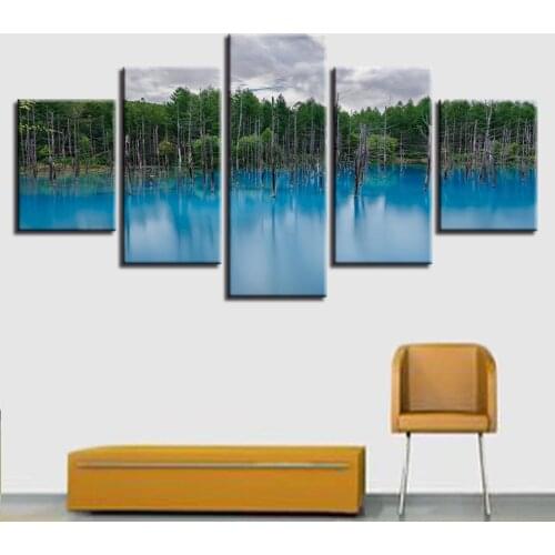 Painting Unframed Wall Art 5 Pieces Green Forest And Deadwood Scenery Canvas Pictures Modular Poster HD Print Decor Living Room