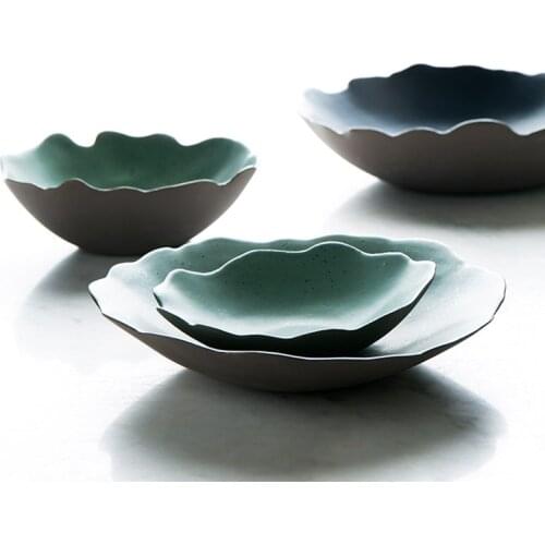 Ceramic Dinnerware Sets Food Dish Plates Rice Bowl Irregular Large Size Plates Green Porcelain Plate Steak Eco-friend