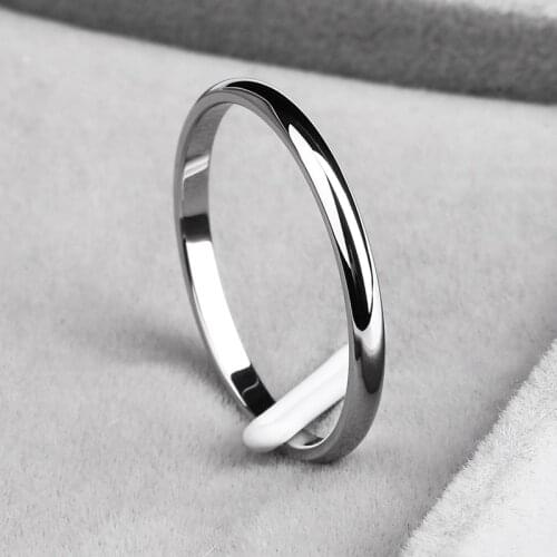 Rose Gold Silvery Smooth Simple Titanium Steel Lovers Wedding Engagement Rings for Women Valentines Day Present