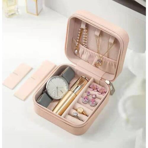 Leather Jewelry Box 10*10cm Earring Necklace Ring Collection Carrying Case Zipper Accessories Organizer Display Holder