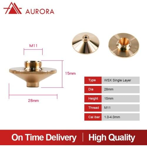 Auroralaser WSX Laser Nozzles Single/Double Layers Dia.28mm H15 Thread M11 Caliber 0.8-3.0mm for WSX Fiber Laser Cutting Head