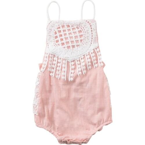 Summer Newborn Infant Baby Girls Sleeveless Lace Crochet Tassel Sleeveless Halter Bandage Romper Jumpsuits Baby Clothes Gifts