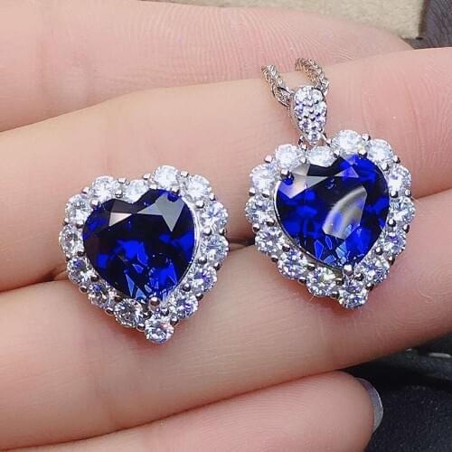 Love Heart for your lover sapphire jewelry set sapphire 925 sterling silver 1pc pendant,1pc ring