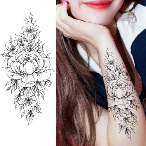 Fashion Flower Temporary Tattoos Sticker Waterproof Black Rose Tatoos Fake Beautiful Body Art Arm Legs Tatoo For Women Men Party