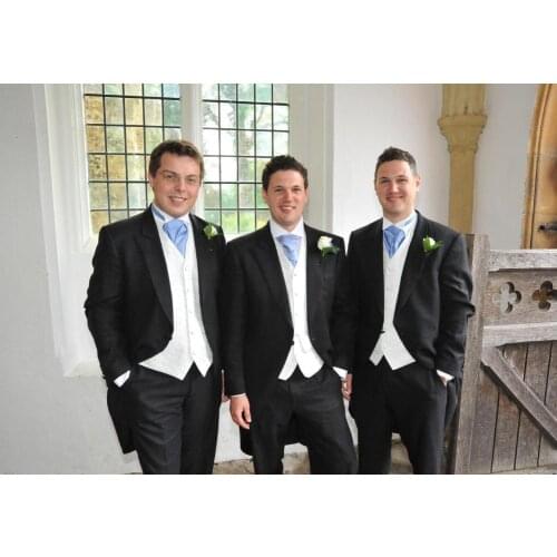 Custom Made Morning Style Groom Tuxedos Peak Lapel Mens Suit Black Groomsmen Wedding/Prom Suits (Jacket+Pants+Tie+Vest)