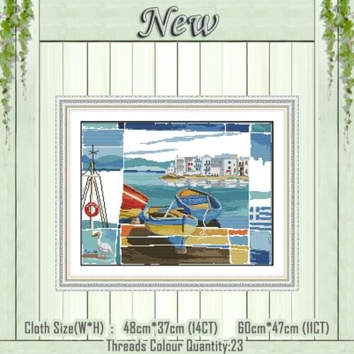 Seaside scenery diy painting counted printed on the canvas DMC 11CT 14CT kits DIY chinese Cross Stitch embroidery needlework Set