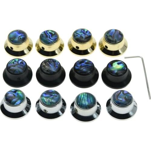 Dopro 4x Quality Set Screw Abalone Top Guitar Bass Metal Top Hat Knobs Bell Knob for Les Paul with 6mm Shaft Pots