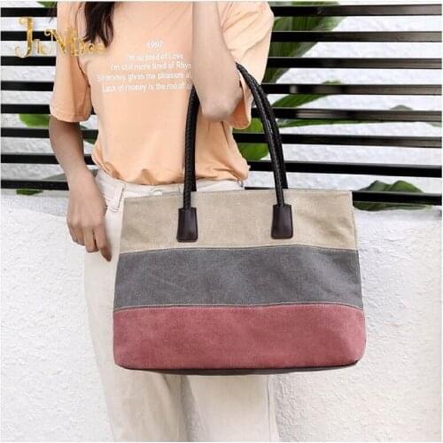 2021 New Fashion All-match Ladies Stitching Handbag Shoulder Bag Women Cuasual High Quality Shopping Bag Color Canvas Bag