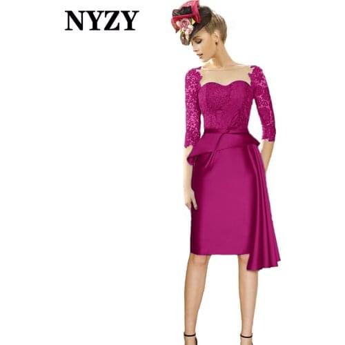NYZY M360G Elegant Fuchsia Mother of the Bride Lace Dresses with Sleeves 2021 Short Party Dress Cocktail vestidos de fiesta