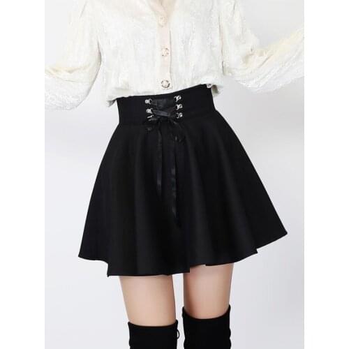Autumn Winter Harajuku Punk Style Black and White High Waisted Lace-Up Sexy A-shaped pleated Charming Plus size Skirt Short