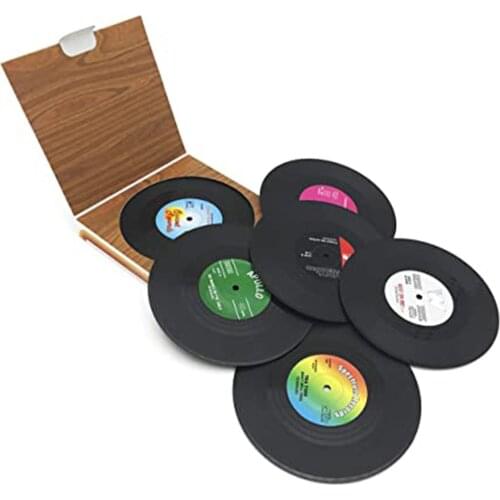 6 Pieces 1 Box Coasters Creative Vinyl Record Cups Coaster Fashion CD Record Cup Drinks Holder Mat Tableware Placemat New Listed