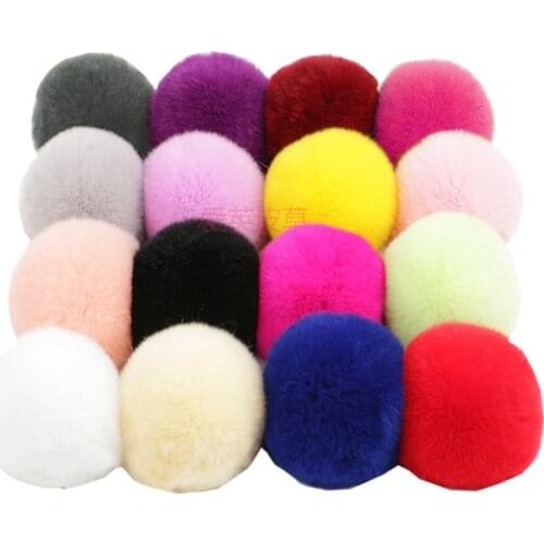 Real Rex Rabbit Fur Ball 6cm Pompom Car Pompon Rabbit Fur Ball for Keychain Fur DIY Bag Charms with Fluffy Bunny Ponpones 4pcs