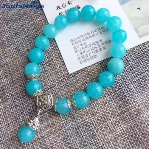 Dropship Natural Tianhe Stone Chalcedony Bracelets Beads With Tibetan Silver Accessories Lucky for Women Crystal Fresh Jewelry