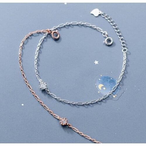 Real 925 Sterling Silver Zicon Chain Bracelet For Fashion Women Party Cute Fine Jewelry Minimalist Accessories